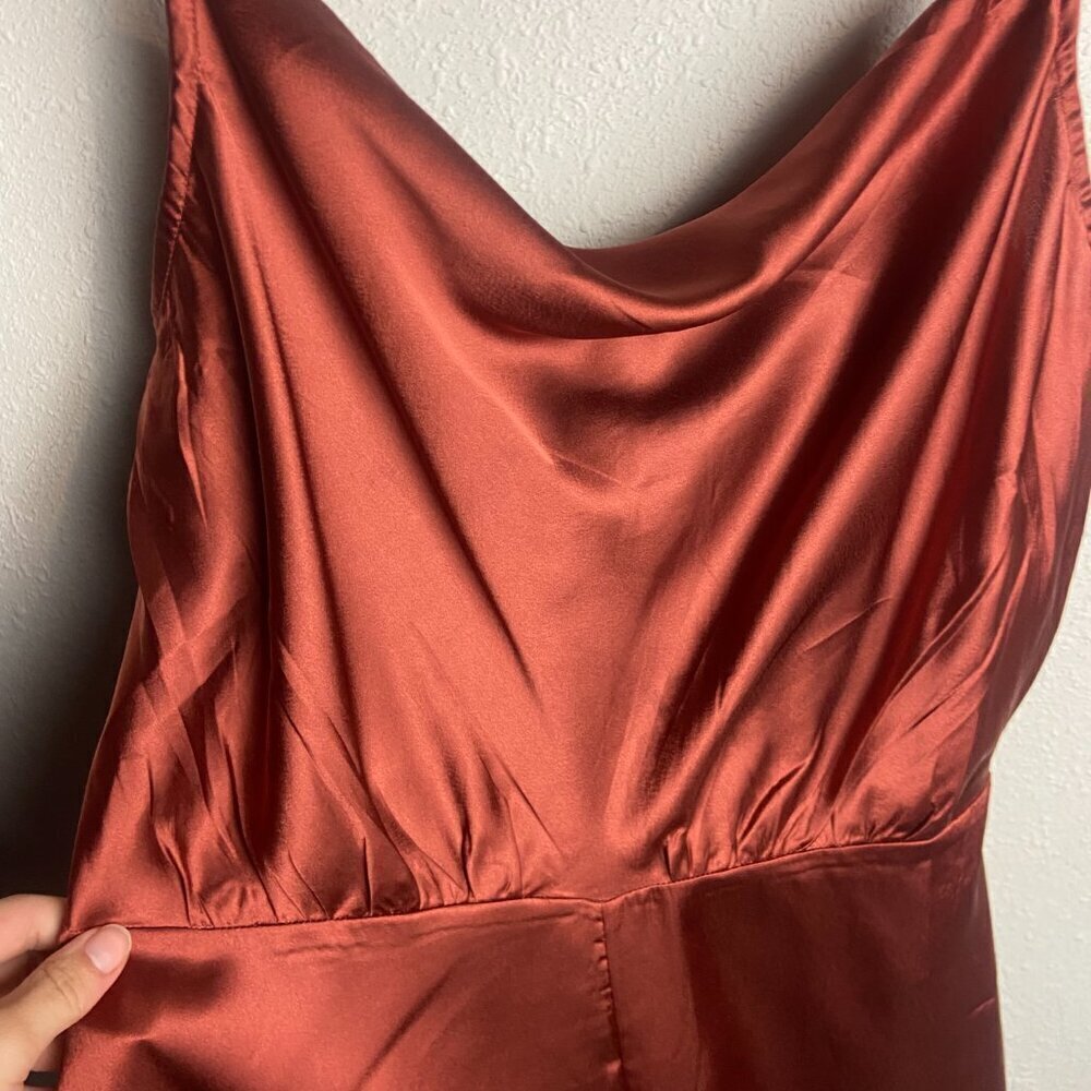 Guess Size Large Louma Romper Shorts Rust Orange Sleeveless Silky Cocktails - Picture 8 of 10
